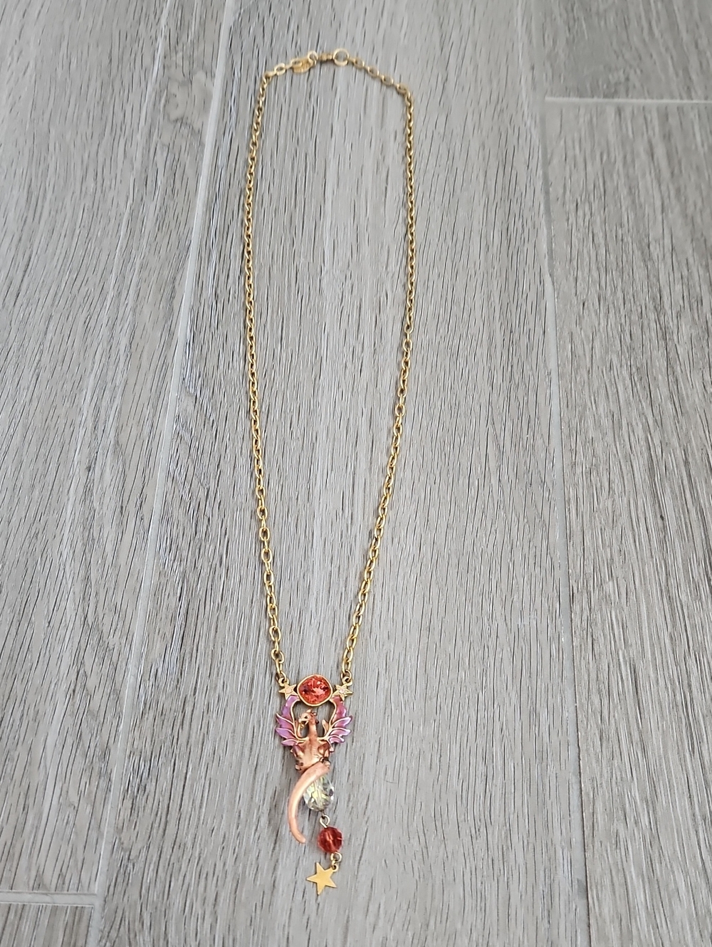 Gold-Tone Pendant Necklace with Pink and Orange Accents - Picture 2 of 3